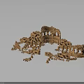 Detailed Ancient Brick Ruins With Circular Arches Walls And Scattered Bricks