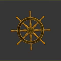 Yellow Wooden Carved Ship's Wheel Sculpture With Artistic Design And Reflective Surface