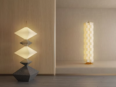 Modern Geometric Floor Lamps with Diamond Shades and Grid Pattern in Minimalist Interior 3d model