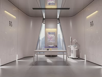 Modern Interior Space With Hexagonal Textured Walls Table Medical Devices And Lighting 3d model