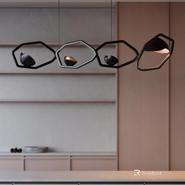 Modern Black Geometric Pendant Lights With Hexagonal Design For Interior Decor 3d model 