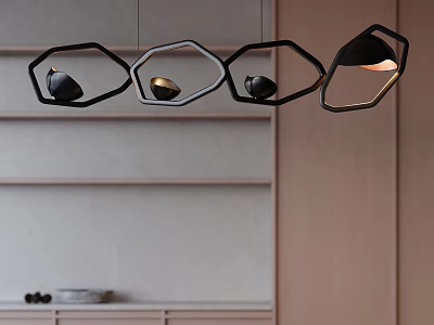Modern Black Geometric Pendant Lights With Hexagonal Design For Interior Decor 3d model