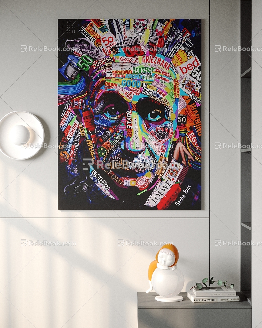 Modern decorative hanging painting head abstract painting figure painting 3d model