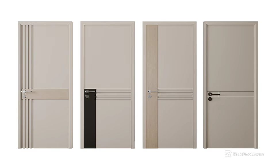 Light Colored Hinged Doors With Various Modern Designs And Decorative Handles 3d model 
