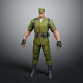 Military Game Movie Character In Green Uniform With Cap Belt Gloves And Boots