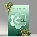 Chinese Style Check In Station With Green Background And Floral Decorations