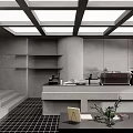 Modern Café Interior Design With Skylight Ceiling Black Tables And Benches