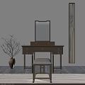 Stylish Light Wood Dressing Table With Mirror Drawers And Stool Interior 3d model
