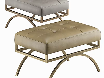 Stylish Leather Tufted Sofa Stools With Curved Metal Legs In Gray And Beige 3d model