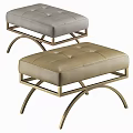 Stylish Leather Tufted Sofa Stools With Curved Metal Legs In Gray And Beige