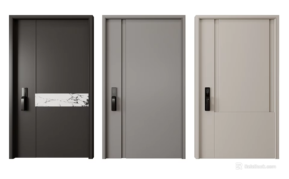 Modern Hinged Doors In Black Gray Beige With Sleek Minimalist Design 3d model 