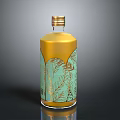 Elegant Artisanal Beverage in Golden Bottle with Green Decorative Leaf Design