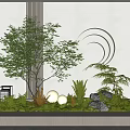Indoor Landscape Design With Large Tree Various Plants Circular Wall Decor And Stones 3d model