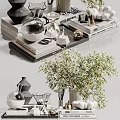 Decorative Ornament Set With Greenery Vases Stacked Books And Small Decorative Accents
