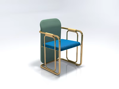 Modern Style Chair With Green Backrest Blue Seat Cushion And Golden Metal Frame 3d model