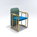 Modern Style Chair With Green Backrest Blue Seat Cushion And Golden Metal Frame