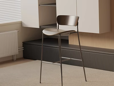 Modern Sleek Bar Chair With Metal Legs In Interior Featuring Open Cabinets And Carpet 3d model