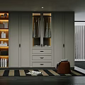 Modern Walk In Closet With Illuminated Shelves Drawers And Mirrored Wardrobe
