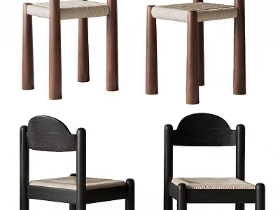 Modern Simple Dining Chairs With Wooden Frame And Light Upholstered Seats 3d model