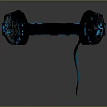 Black Computer Headset With Blue Cable And Gray Background Design