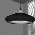 Modern Black and White Domed Pendant Light with Warm Glow Near Gray Wall and Blinds