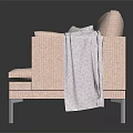 Modern Pink Three Seater Sofa with Decorative Pillow Throw Blanket Metal Legs on Reflective Floor