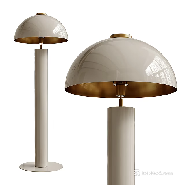 Minimalist Cream Floor Lamps With Dome Shade And Brass Accent Base Design 3d model 
