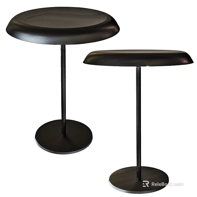 Two Black Table Lamps with Round Base Cylindrical Stem and Round Shade 3d model 