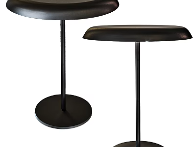 Two Black Table Lamps with Round Base Cylindrical Stem and Round Shade 3d model