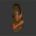 Bright Orange Sandals With Double Buckles And Brown Sole On Black Background
