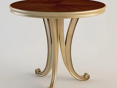 Elegant Classic Coffee Table With Round Brown Wooden Top And Golden Curved Legs 3d model