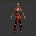 Blonde Female Game Movie Character With Red Brown Leather Outfit And Metal Accessories