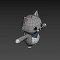 Cute Gray Cartoon Cat Character with Big Eyes and Blue Scarf for Game Movie