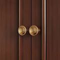 Classic Brown Wooden Door With Brass Round Knobs And Vertical Wood Panels