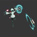 White Game Movie Character With Helmet Cat Ear Design Holding Glowing Rope Red Heart Patterns