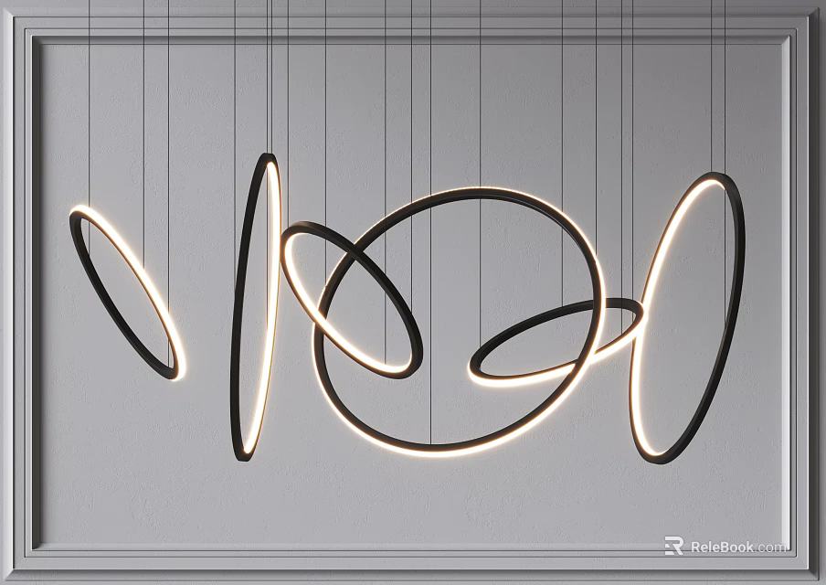 Modern Circular Ring Chandelier with Illuminated Curved Design for Minimalist Interior Living Space 3d model 