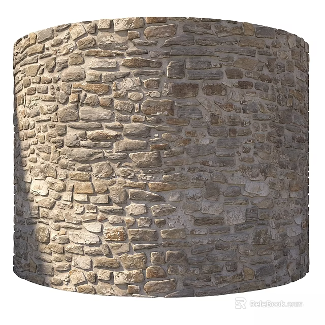Natural Stone Cylindrical Wall Structure With Textured Masonry Building Component Surface 3d model 