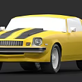 Classic Yellow Muscle Car With Black Stripes And White Wheels Design