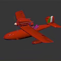 Red Passenger Plane Model With Propeller Wings And Italian Flag On Tail