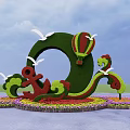 Creative Flower Bed and Planter with Green Sculptural Design Red Anchor and Colorful Flowers