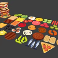 Assorted Delicious Food Items Including Sandwiches Burgers Vegetables Meats And Fries