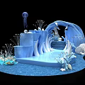Underwater Themed Decorative Scene With Jellyfish Seashells Coral And Blue Waves