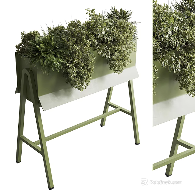 Green Metal Planter Stand with Lush Verdant Plants for Indoor Outdoor Decor 3d model 