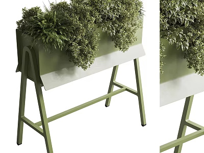 Green Metal Planter Stand with Lush Verdant Plants for Indoor Outdoor Decor 3d model