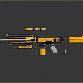 Futuristic Sci Fi Weapon With Yellow Black Metallic Finish And Long Barrel Grip Design
