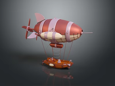 Cartoon Style Striped Airship With Red And White Design Orange Gondola Propeller And Fins 3d model