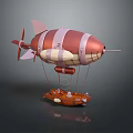 Cartoon Style Striped Airship With Red And White Design Orange Gondola Propeller And Fins