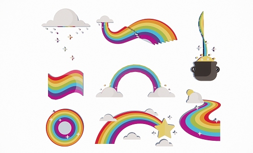 Modern 2D Cartoon Rainbow Clouds Silhouette 3d model