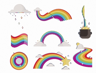 Modern 2D Cartoon Rainbow Clouds Silhouette 3d model