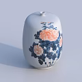 White Decorative Ceramic Vase Adorned With Blue And Orange Floral Patterns 3d model